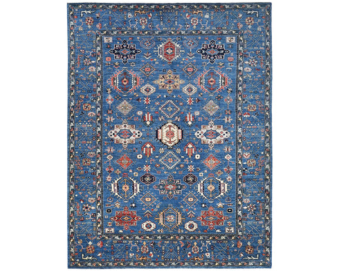 9x12 Blue Aryana Afghan Hand Knotted Veg Dye Wool Area Rug