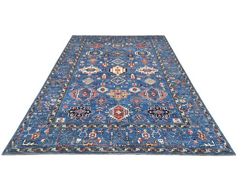 9x12 Blue Aryana Afghan Hand Knotted Veg Dye Wool Area Rug