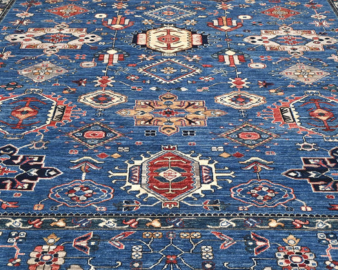 9x12 Blue Aryana Afghan Hand Knotted Veg Dye Wool Area Rug