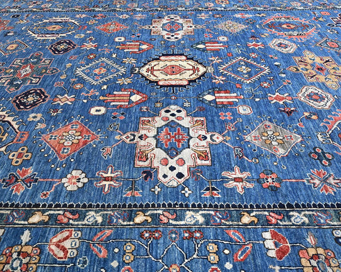 9x12 Blue Aryana Afghan Hand Knotted Veg Dye Wool Area Rug