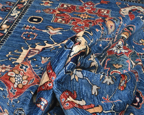 9x12 Blue Aryana Afghan Hand Knotted Veg Dye Wool Area Rug