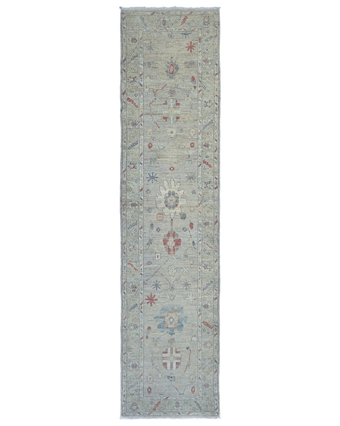 12 Ft Olive Green Oushak Turkish Hand Knotted Traditional Soft Wool Runner Rug