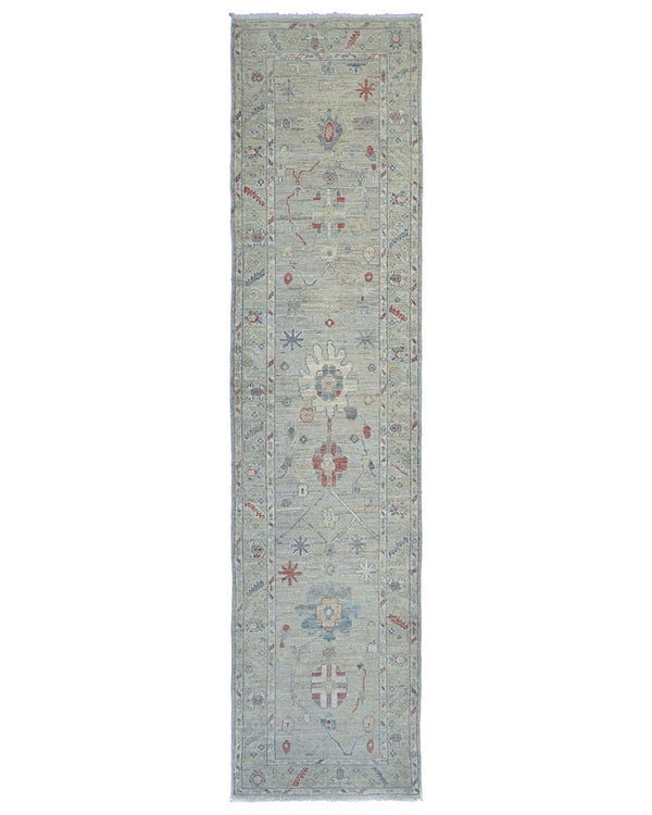 12 Ft Olive Green Oushak Turkish Hand Knotted Traditional Soft Wool Runner Rug