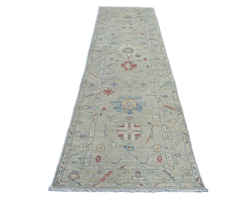 12 Ft Olive Green Oushak Turkish Hand Knotted Traditional Soft Wool Runner Rug
