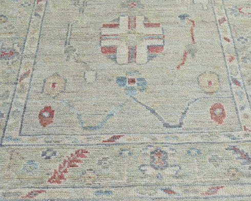 12 Ft Olive Green Oushak Turkish Hand Knotted Traditional Soft Wool Runner Rug