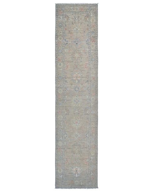 12 Ft Soft Brown Oushak Turkish Handmade Traditional Soft Wool Runner Rug