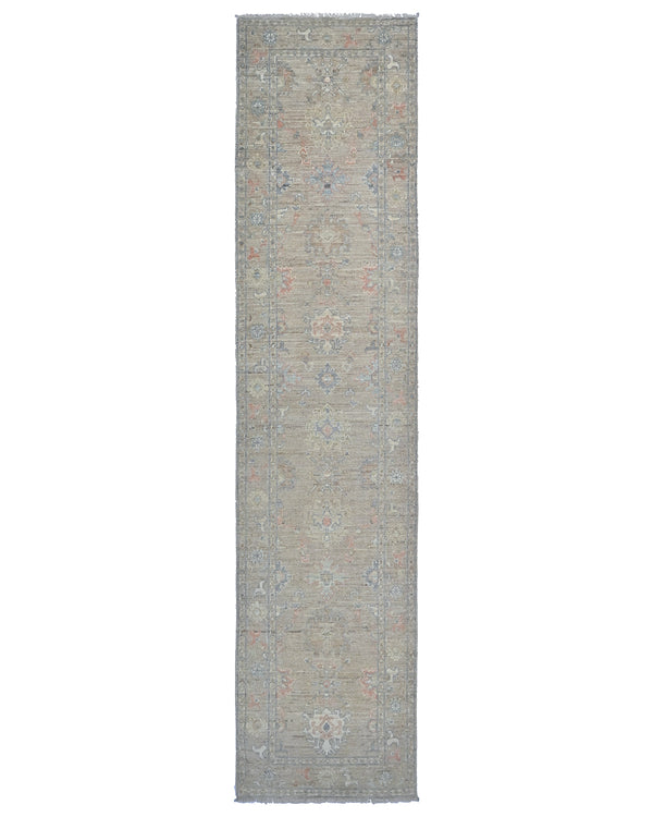 12 Ft Soft Brown Oushak Turkish Handmade Traditional Soft Wool Runner Rug