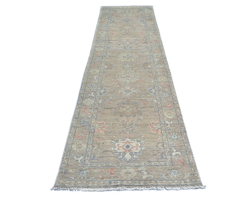 12 Ft Soft Brown Oushak Turkish Handmade Traditional Soft Wool Runner Rug