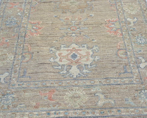 12 Ft Soft Brown Oushak Turkish Handmade Traditional Soft Wool Runner Rug