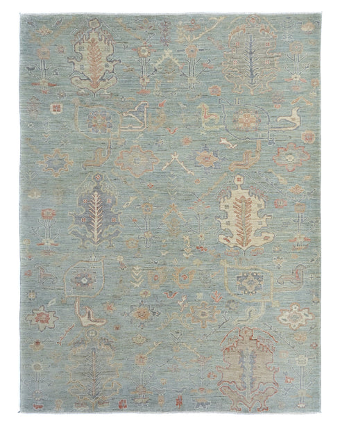 Oushak Olive Green Turkish Hand Knotted Muted 9x12 Ft Wool Area Rug