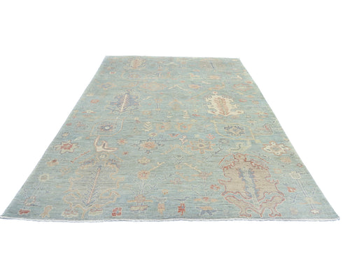 Oushak Olive Green Turkish Hand Knotted Muted 9x12 Ft Wool Area Rug