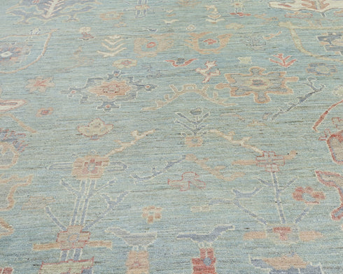 Oushak Olive Green Turkish Hand Knotted Muted 9x12 Ft Wool Area Rug