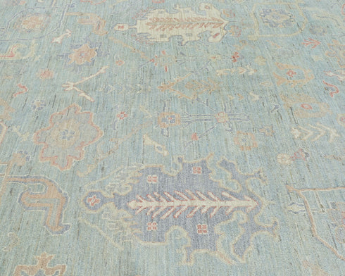 Oushak Olive Green Turkish Hand Knotted Muted 9x12 Ft Wool Area Rug