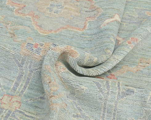 Oushak Olive Green Turkish Hand Knotted Muted 9x12 Ft Wool Area Rug