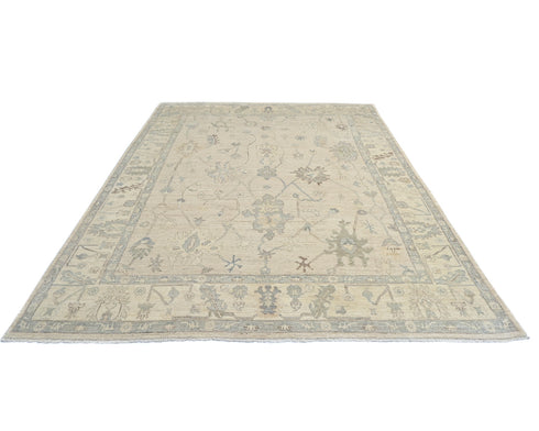 Light Brown 9x12 Ft Oushak Turkish Hand Knotted Traditional Soft Wool Area Rug