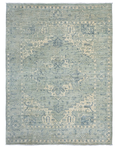 9x12 Beige Oushak Turkish Handmade Muted Traditional Veg Dye Wool Rug