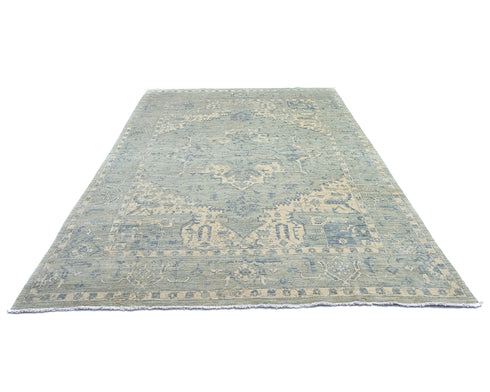 9x12 Beige Oushak Turkish Handmade Muted Traditional Veg Dye Wool Rug