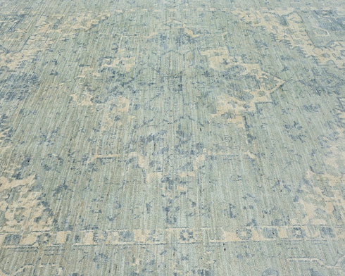 9x12 Beige Oushak Turkish Handmade Muted Traditional Veg Dye Wool Rug