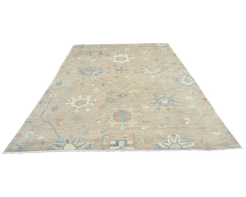 Pastel Brown Oushak Turkish Hand Knotted Oriental 9x12 Feet Wool Area Rug