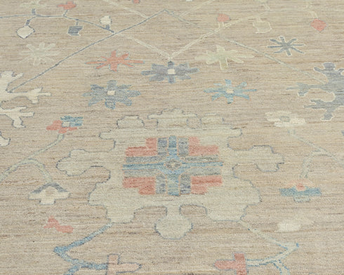 Pastel Brown Oushak Turkish Hand Knotted Oriental 9x12 Feet Wool Area Rug