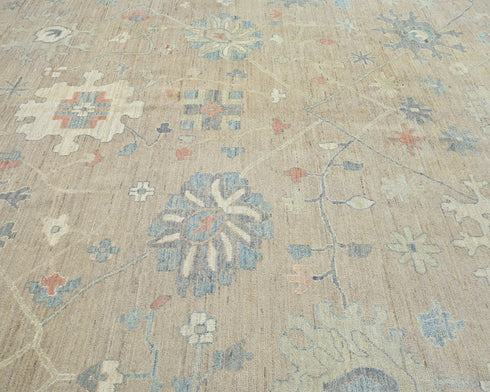 Pastel Brown Oushak Turkish Hand Knotted Oriental 9x12 Feet Wool Area Rug