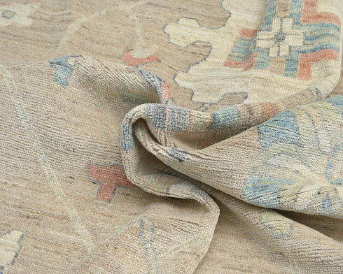 Pastel Brown Oushak Turkish Hand Knotted Oriental 9x12 Feet Wool Area Rug