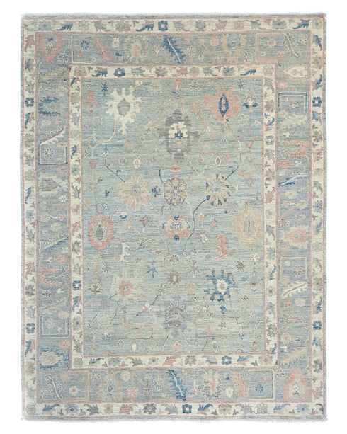 Blue Gray 9x12 Muted Oushak Turkish Hand Knotted Oriental Veg Dye Wool Area Rug