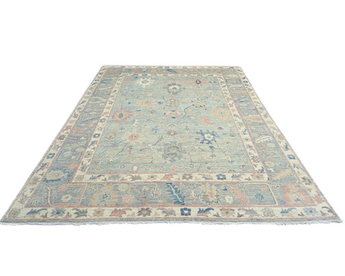 Blue Gray 9x12 Muted Oushak Turkish Hand Knotted Oriental Veg Dye Wool Area Rug