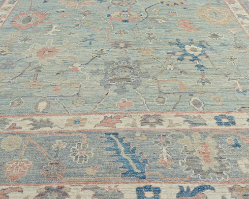 Blue Gray 9x12 Muted Oushak Turkish Hand Knotted Oriental Veg Dye Wool Area Rug