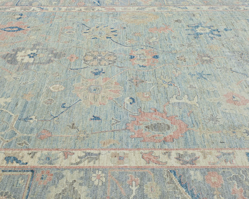 Blue Gray 9x12 Muted Oushak Turkish Hand Knotted Oriental Veg Dye Wool Area Rug