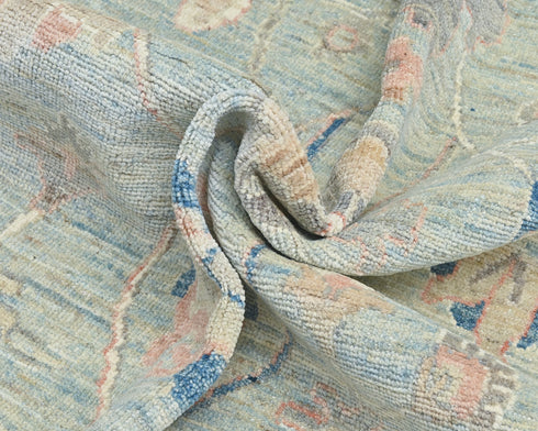 Blue Gray 9x12 Muted Oushak Turkish Hand Knotted Oriental Veg Dye Wool Area Rug