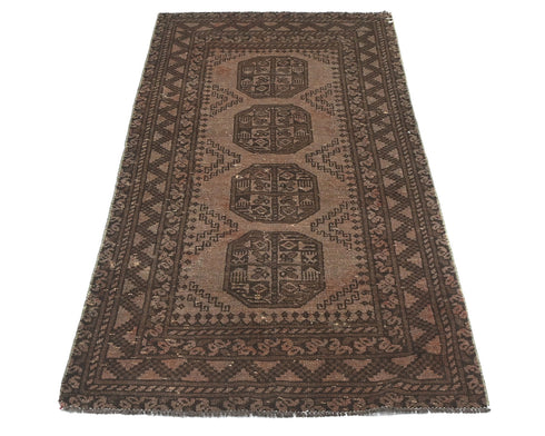 3x6 Vintage Brown Persian Style Hand Knotted Low Pile Wool Area Rug