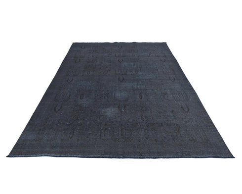 6'1x9'10 Chobi Gray Over Dye Afghan Hand Knotted Distressed No Pile Wool Area Rug