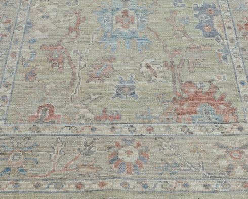 4x6 Ft Olive Green Oushak Turkish Floral Traditional Veg Dye Wool Area Rug