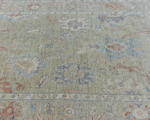 4x6 Ft Olive Green Oushak Turkish Floral Traditional Veg Dye Wool Area Rug