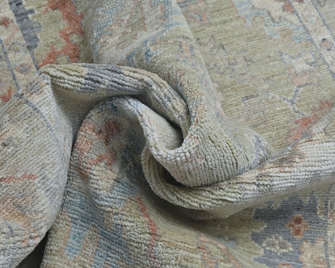 4x6 Ft Olive Green Oushak Turkish Floral Traditional Veg Dye Wool Area Rug