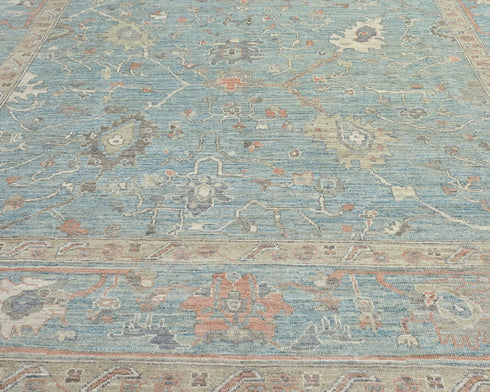 Muted Blue Oushak Turkish Hand Knotted Traditional 9x12 Wool Area Rug