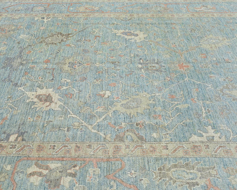 Muted Blue Oushak Turkish Hand Knotted Traditional 9x12 Wool Area Rug
