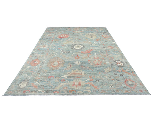 10x14 Greenish Gray Oushak Turkish Hand Knotted Soft Wool Area Rug