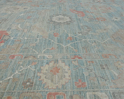 10x14 Greenish Gray Oushak Turkish Hand Knotted Soft Wool Area Rug