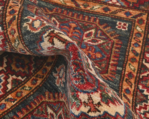 2x3 Green Kazak Afghan Hand Knotted Wool Area Rug