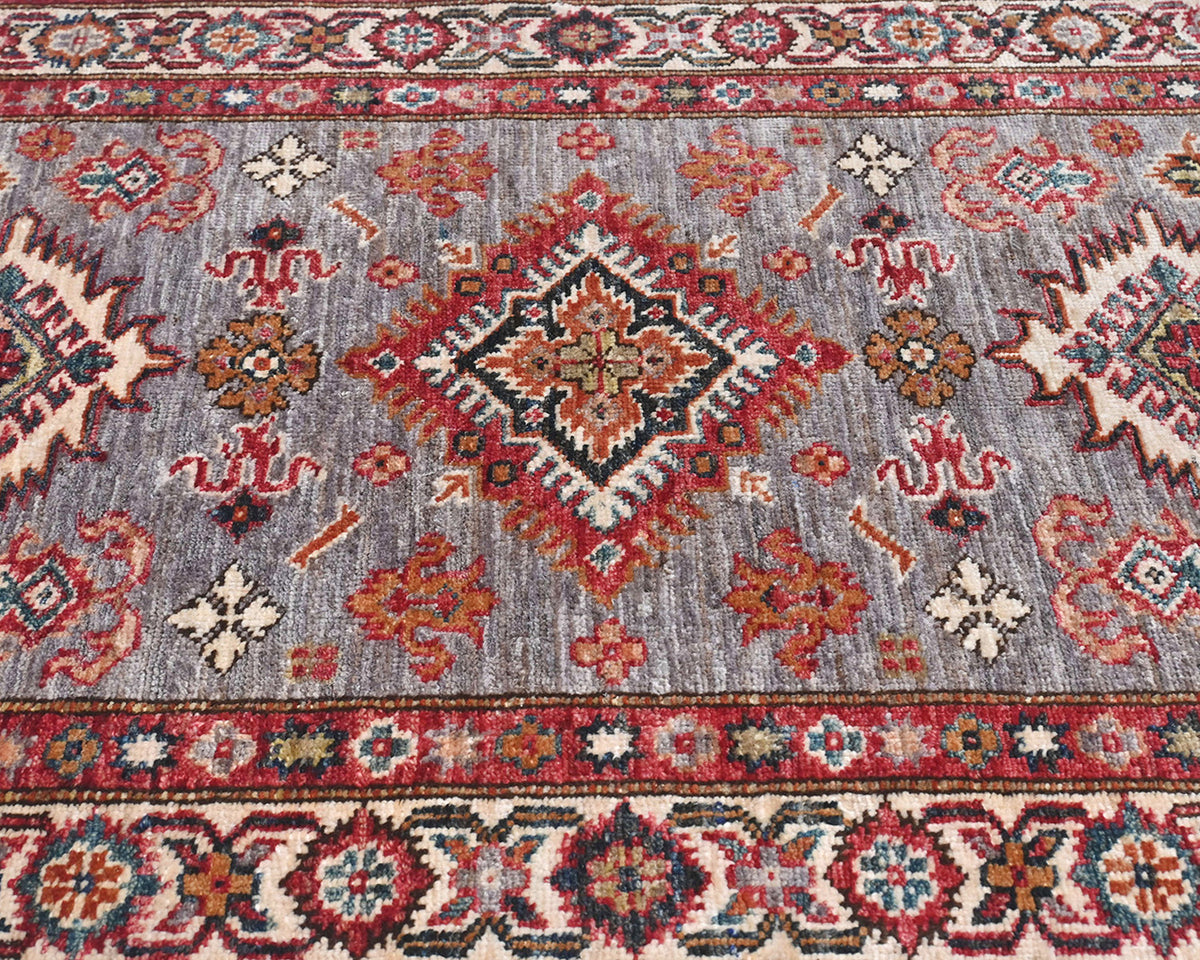 3x4 Gray Kazak Afghan Hand Knotted Geometric Wool Area Rug