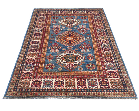 Blue 3x5 Kazak Afghan Hand Knotted Traditional Wool Area Rug