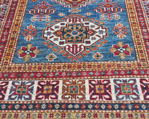 Blue 3x5 Kazak Afghan Hand Knotted Traditional Wool Area Rug
