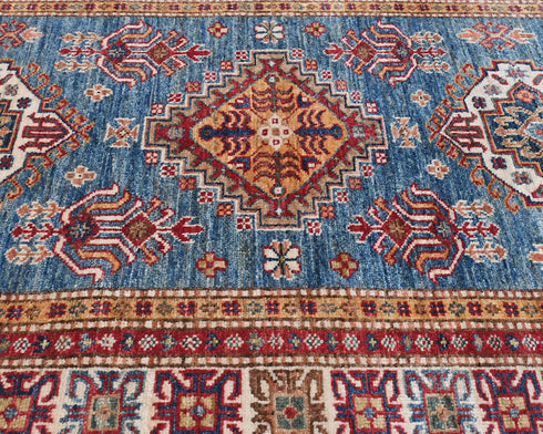 Blue 3x5 Kazak Afghan Hand Knotted Traditional Wool Area Rug