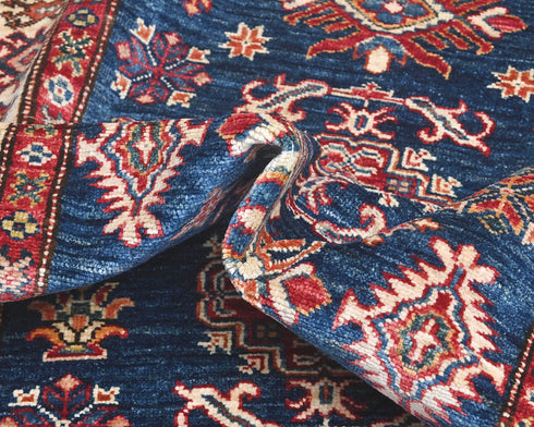 3x5 Blue Kazak Afghan Hand Knotted Geometric Wool Area Rug
