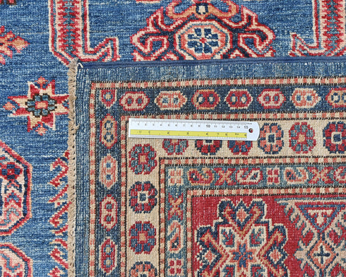 8x10 Blue Kazak Afghan Hand Knotted Geometric Wool Area Rug
