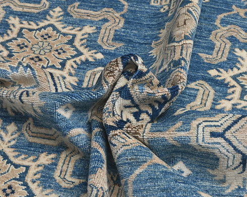 10'2x13'4 Ft Blue Kazak Afghan Hand Knotted Geometric Wool Area Rug