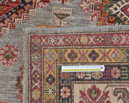Gray 10x14 Kazak Afghan Hand Knotted Geometric Wool Area Rug