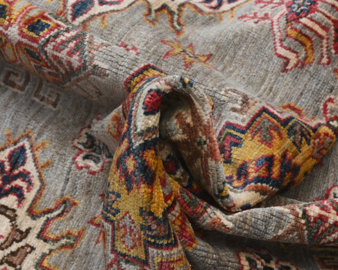 Gray 10x14 Kazak Afghan Hand Knotted Geometric Wool Area Rug